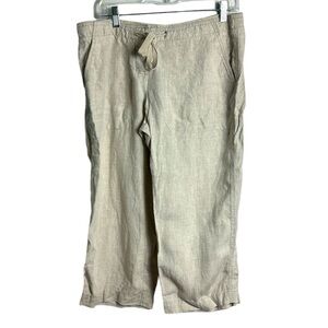 L. L. Bean 100% Linen Tan Capris Size 12 Petite